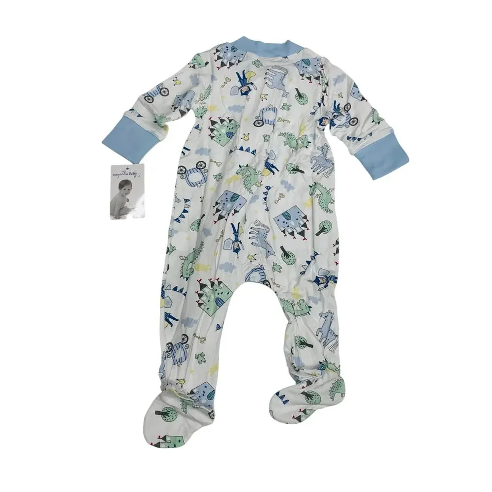 NWT Magnolia Baby NB Little Prince Blue Printed Zipper Footie